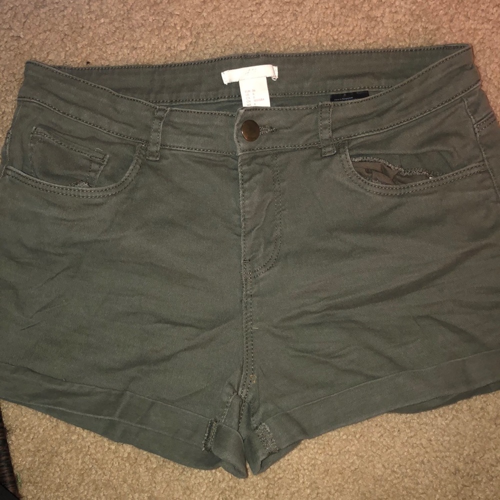 H&M Olive Cuffed Jean Shorts